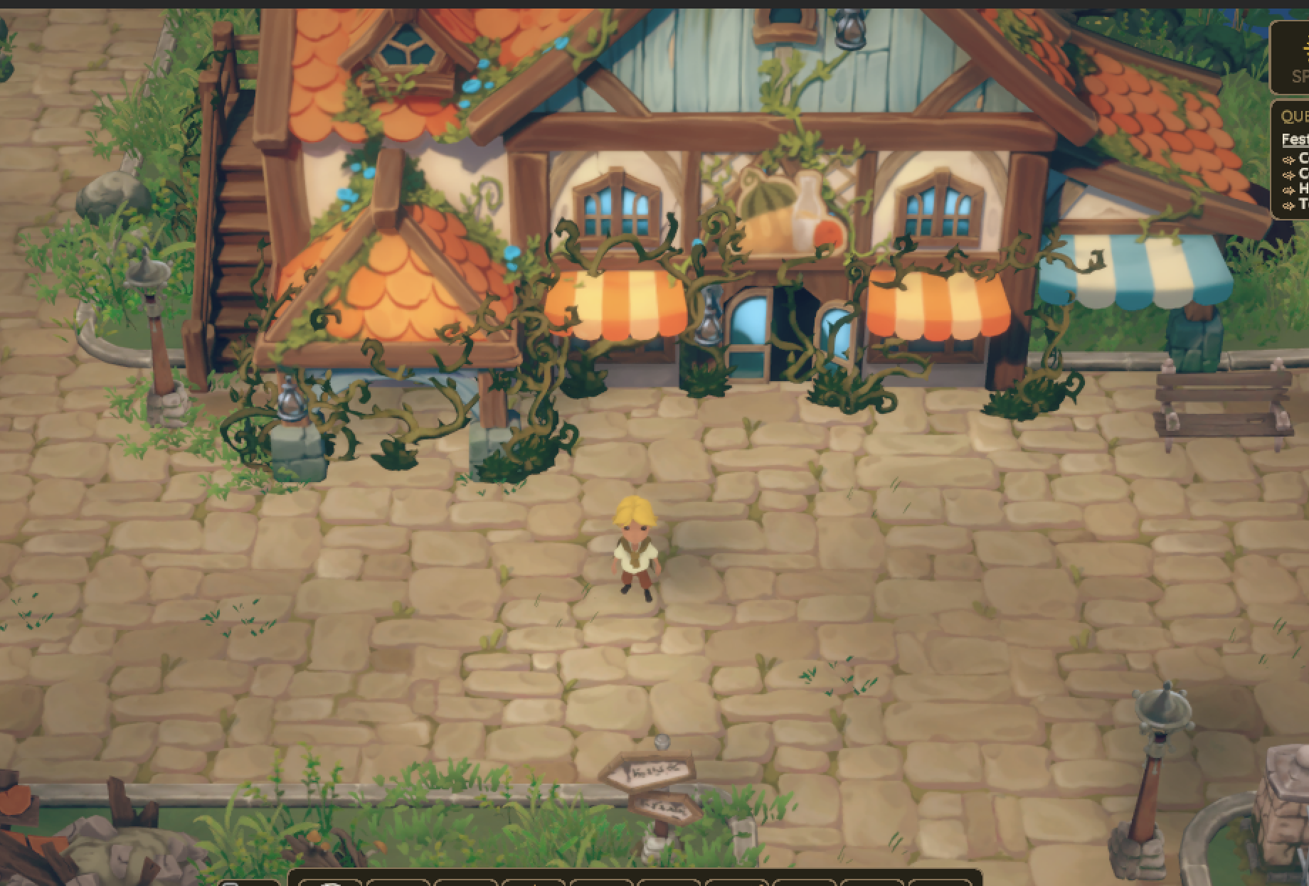 Visibility fix: unified grass terrain and calmer ground tiles so the character and path read clearly.