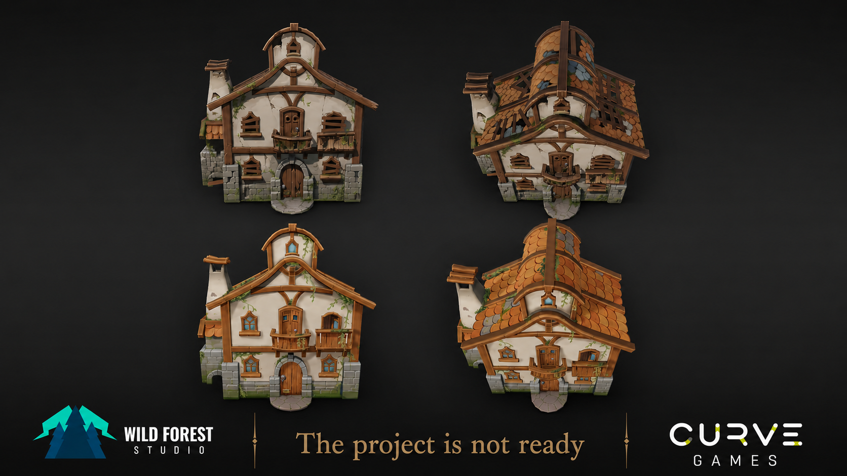 Desolate, pre-restoration versions of the town houses, sharpening the contrast as you heal the town