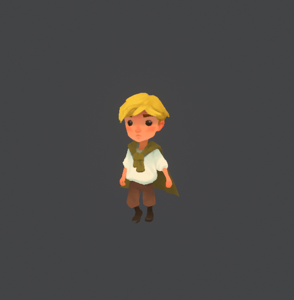 3D character model of the Dragon Shelter hero rendered front-on during modeling.