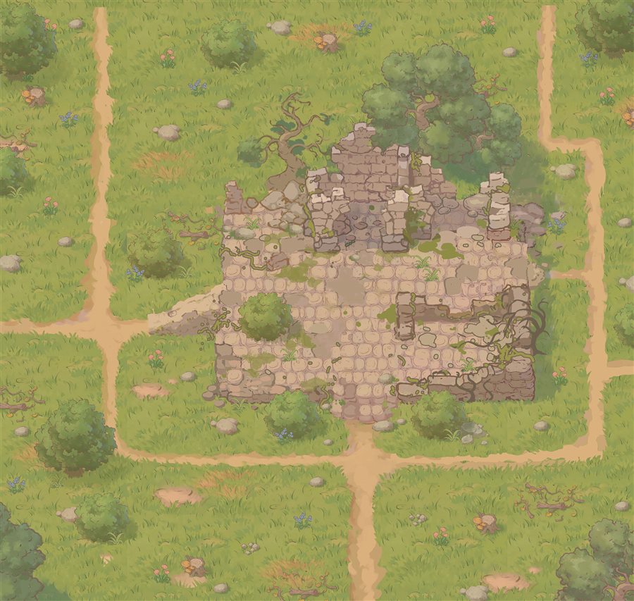 a ruined plot, mapped top-down