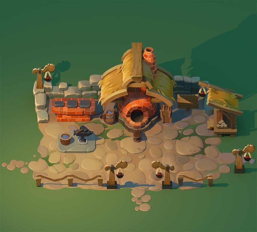 blacksmith — 3D blockout, painted over