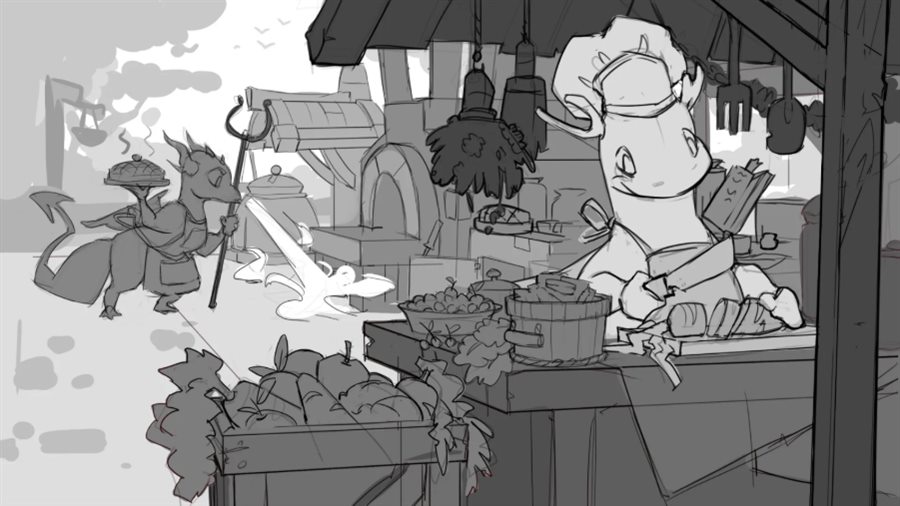 process: value study, the kitchen scene